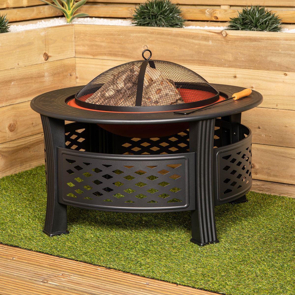 Samuel Alexander 80x58cm Black Steel Garden Patio Firepit Heater BBQ with Cover