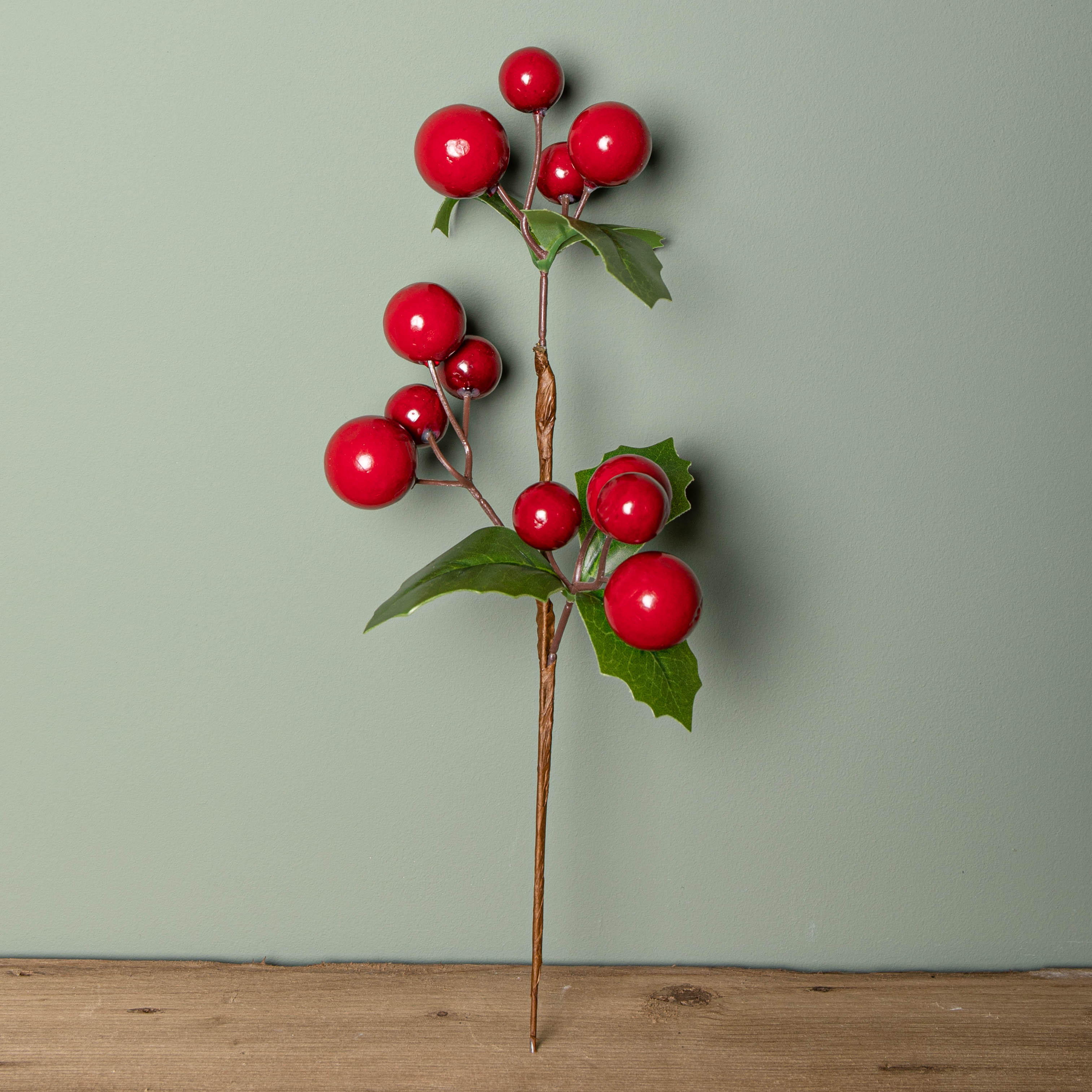 Set of 6 30cm Christmas Pick Decoration with Cherries and Holly Leaves