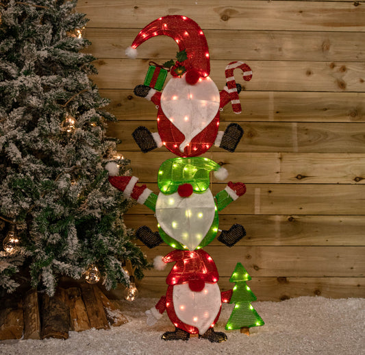 120cm Light Up Stack of Festive Christmas Gonks 104 Warm White LEDs