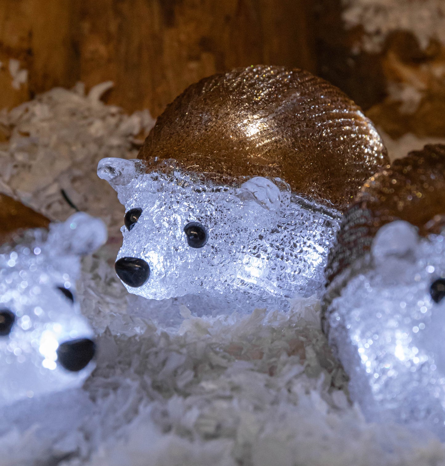 Set of 5 Battery Operated Brown Acrylic Christmas Hedgehogs with Cool White LEDs