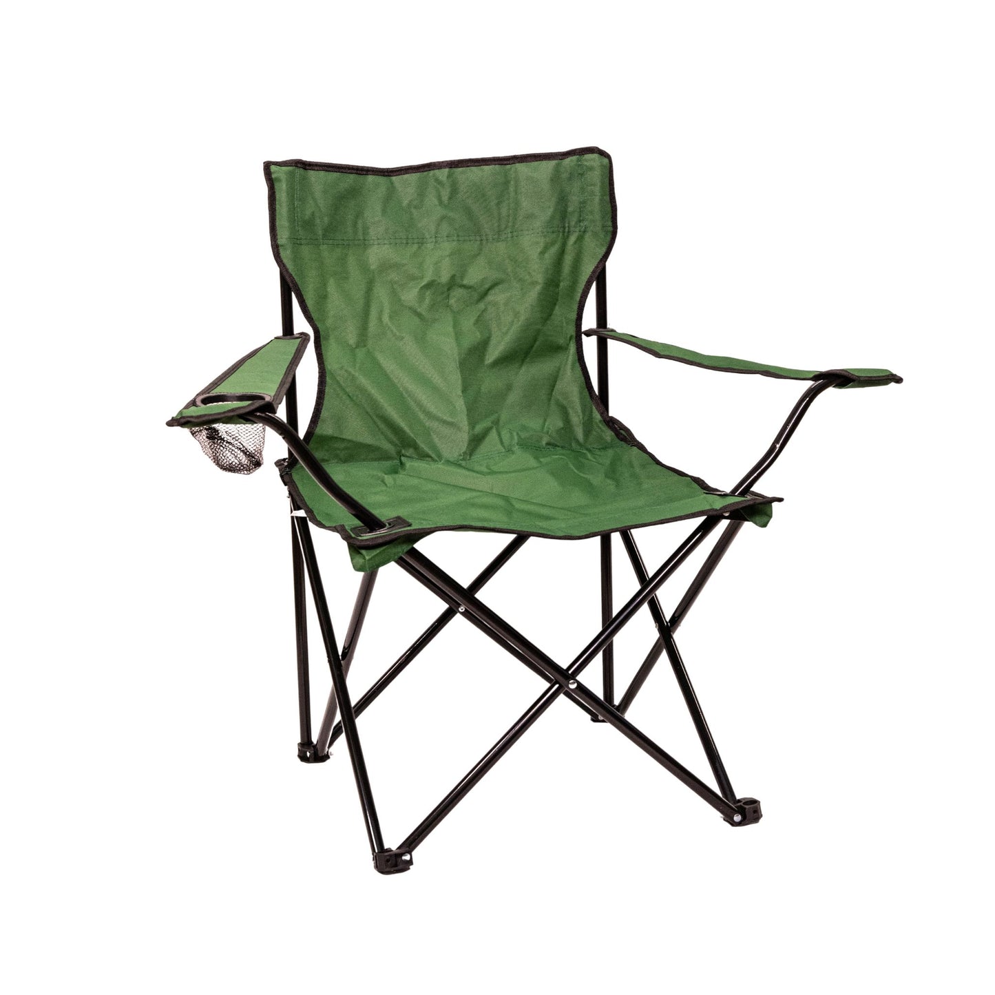 Green Folding Canvas Camping / Festival / Outdoor Chair with Arms and Cup Holder