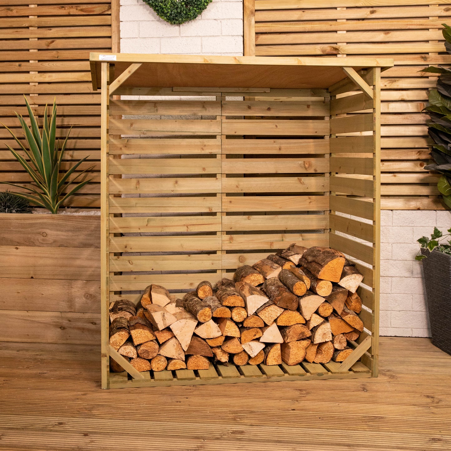 123cm x 115cm Large Wooden Outdoor Garden Patio Log Store Shed 