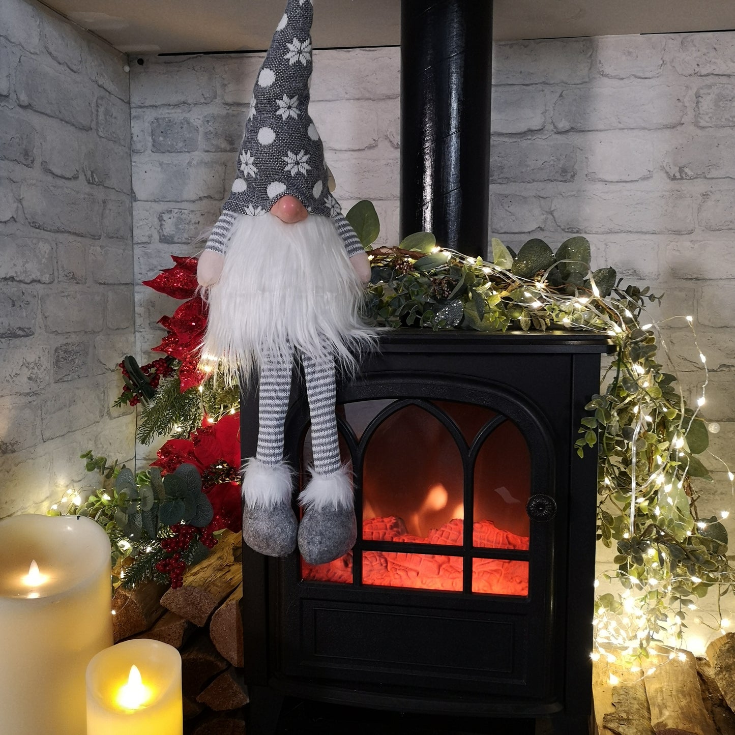 69cm Battery Lit Christmas Gonk Decoration with Dangly legs in Grey