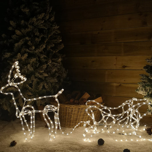 1.4m LED Rope Light Reindeer with Sleigh Christmas Decoration in White