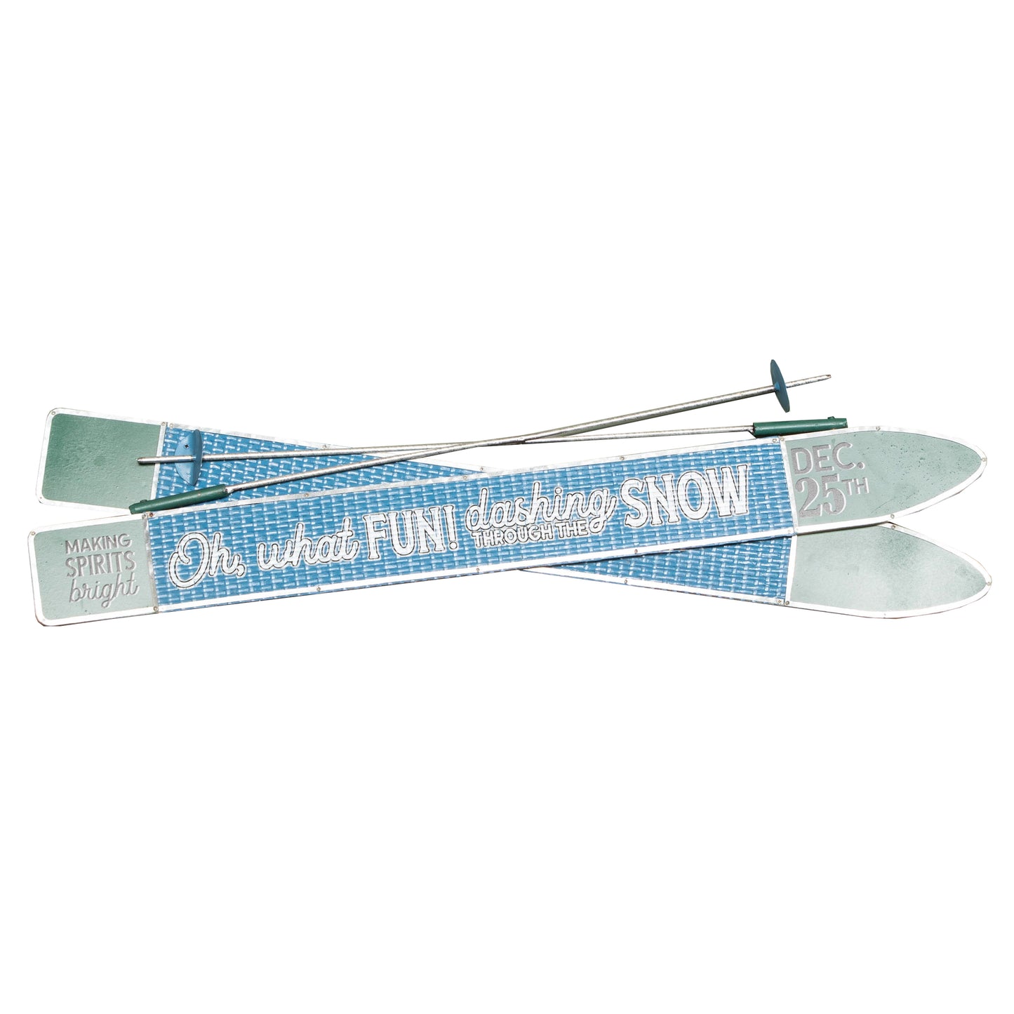 77cm Blue and Green Metal Hanging Ski Sign Christmas Decoration