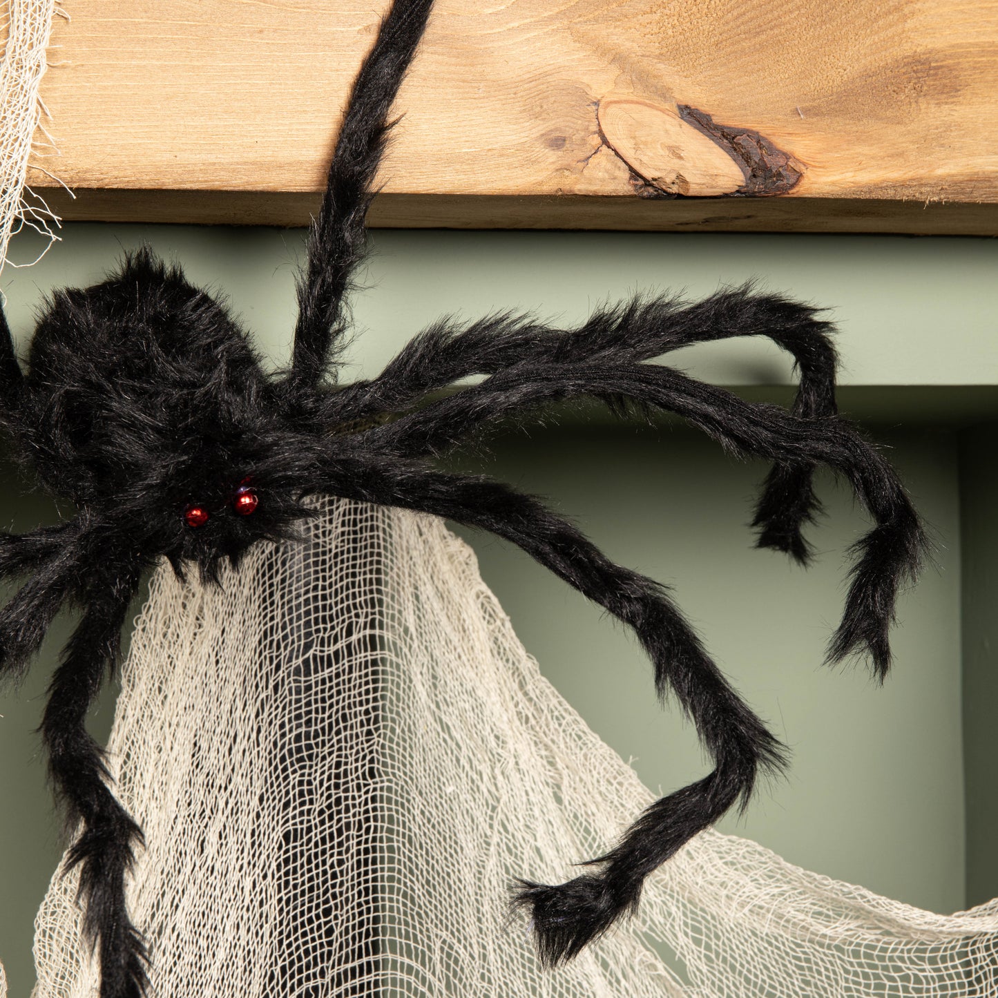 90cm Black Furry Halloween Spider Decoration with Extendable Legs and Red Eyes