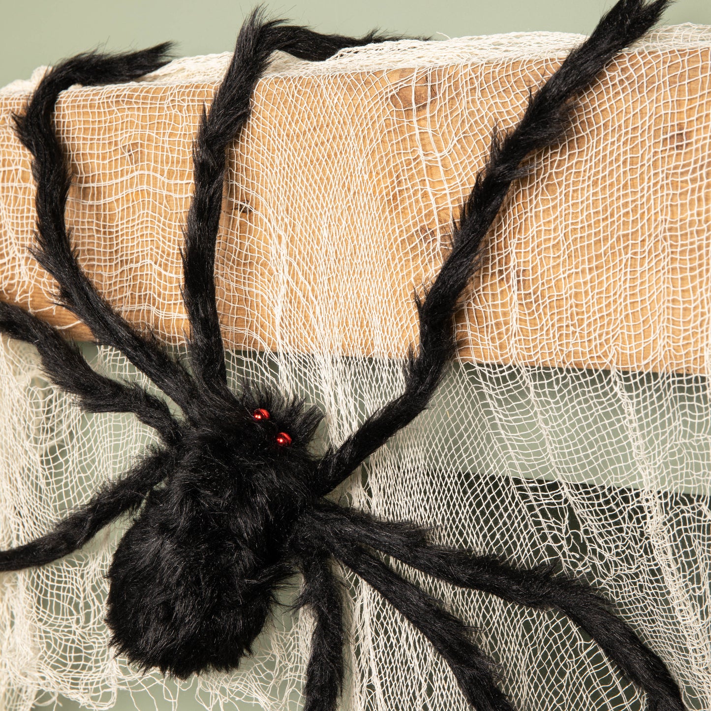 90cm Black Furry Halloween Spider Decoration with Extendable Legs and Red Eyes