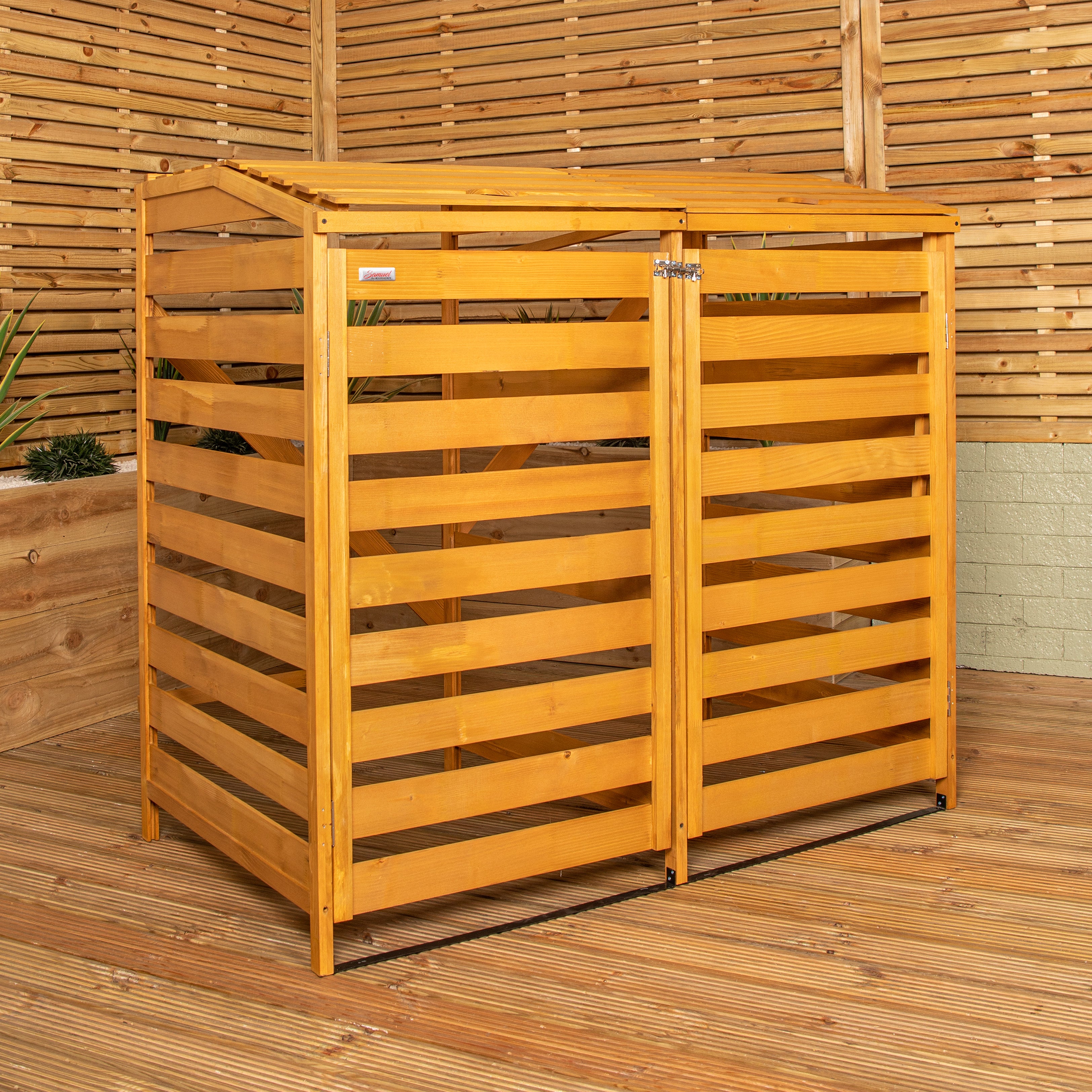 1.33m x 1.25m Large Wooden Outdoor Garden Double Wheelie Bin Store Storage for 2 Bins