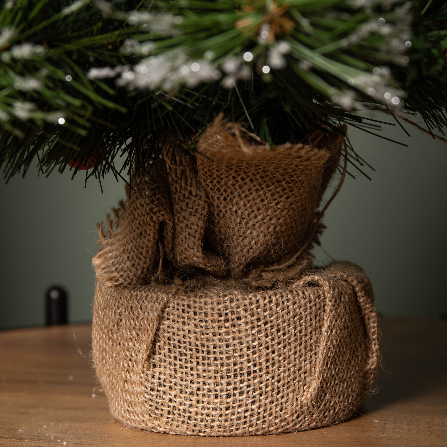 50cm Mini Christmas Tree in Burlap Base with Frosted Tips & Red Berries