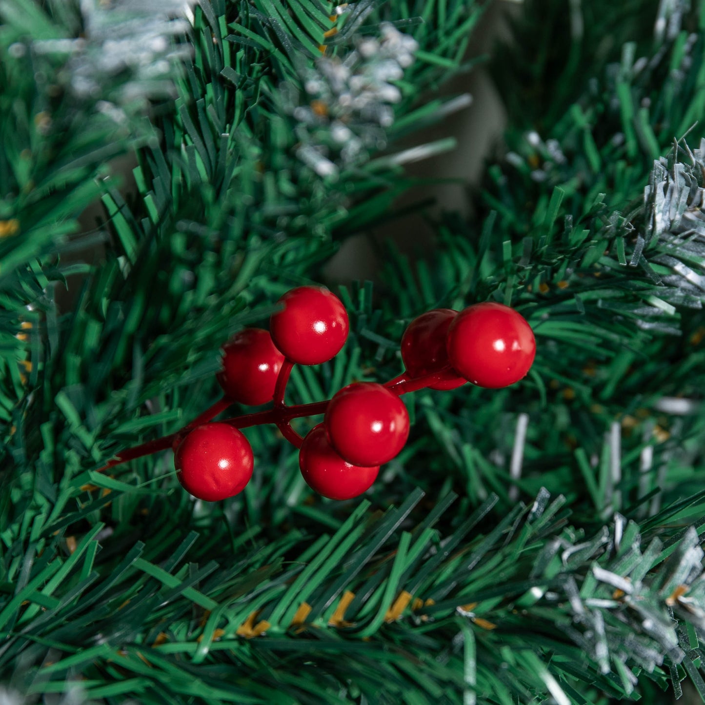 2.7m Snow Tipped Christmas Garland with Red Berries, Cones & Bullet Tips