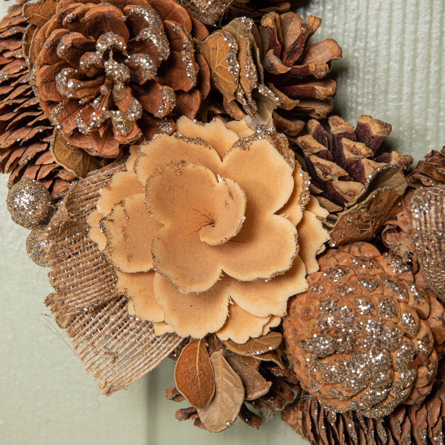 30cm Hanging Christmas Gold Fest Wreath with Pinecones and Gold Berries