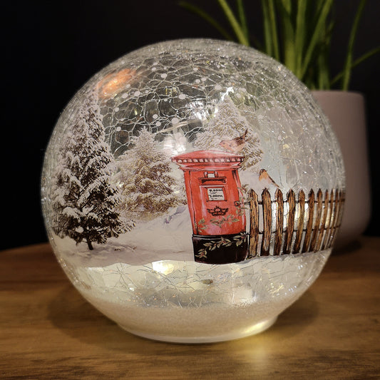 15cm Festive Christmas LED Crackle Effect Glass Winter Scene Ball