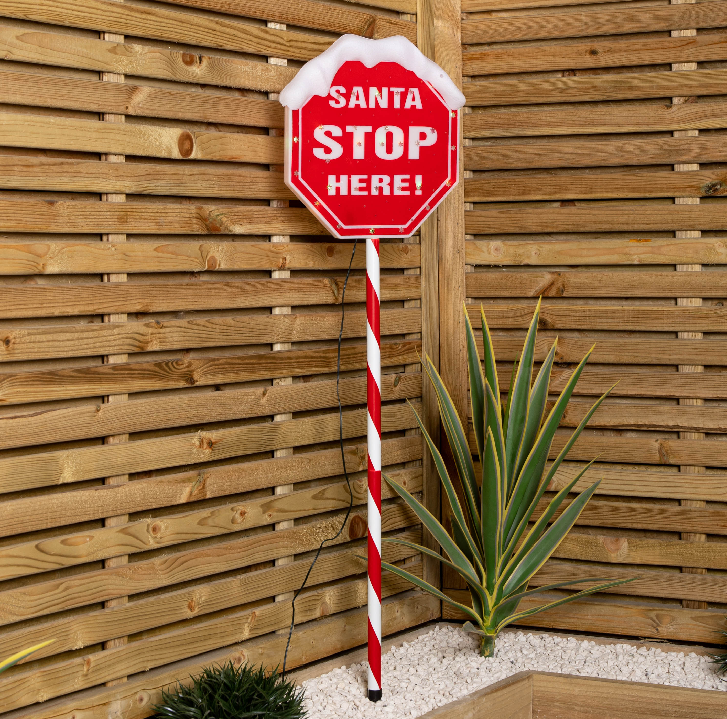 1m Light up Red Santa Stop Here Sign with 30 Multi-Coloured LEDs 