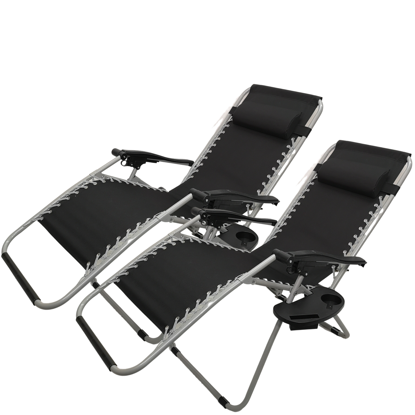 Set of 2 Multi Position Garden Zero Gravity Relaxer Chair Sun Lounger in Black & Silver