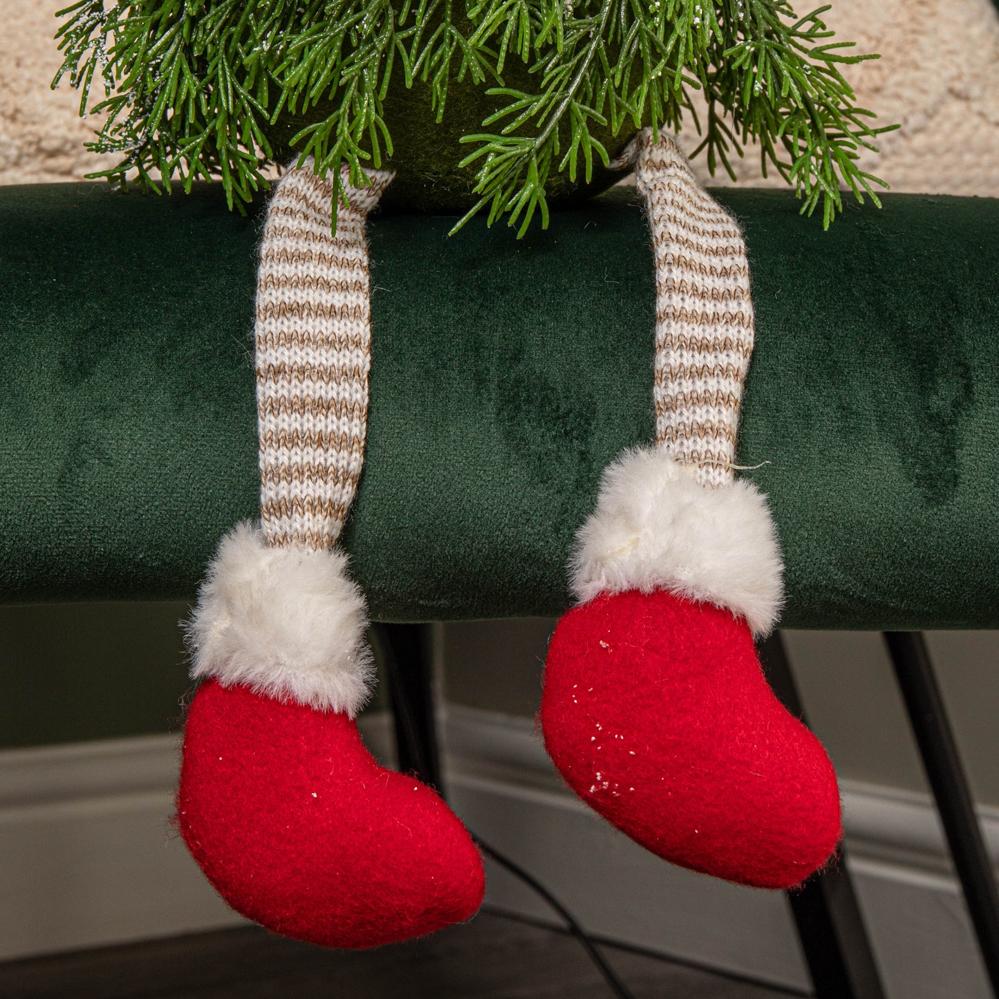 48cm Red and White Christmas Tree Sitting Gonk with Dangly Legs and Striped Hat