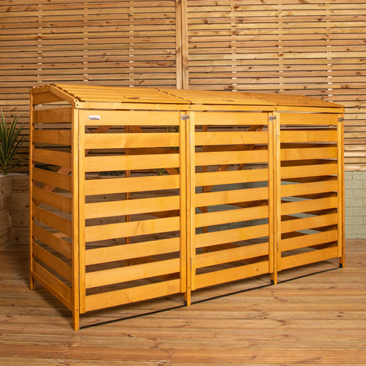 1.99m x 1.25m Large Wooden Outdoor Garden Triple Wheelie Bin Store Storage for 3 Bins