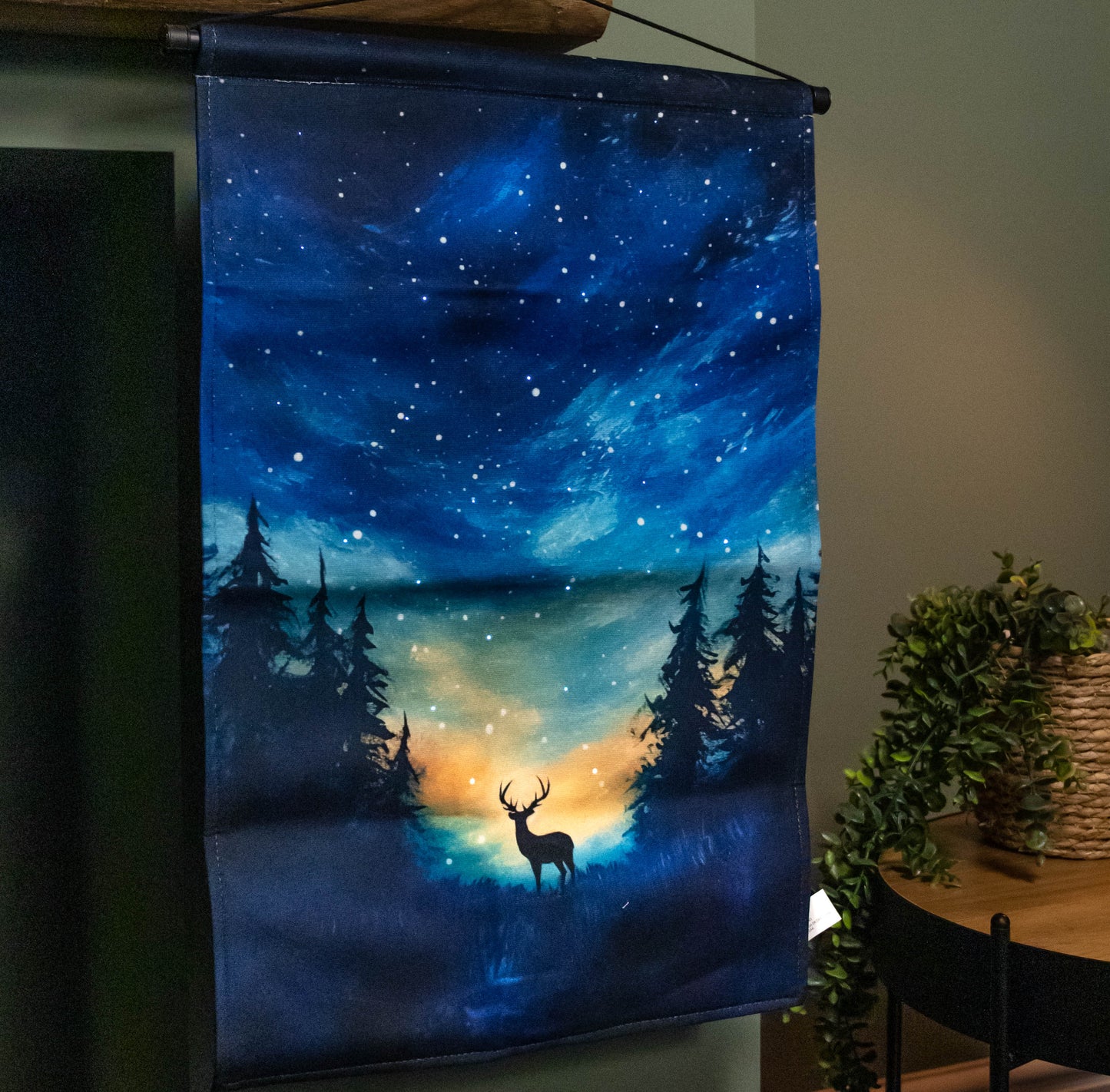 60cm x 40cm Battery Operated Light up Stag Fabric Hanging Christmas Banner