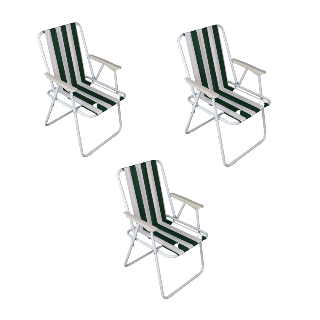 3 Pack of Folding Camping / Picnic Chair in Green and White Garden Patio