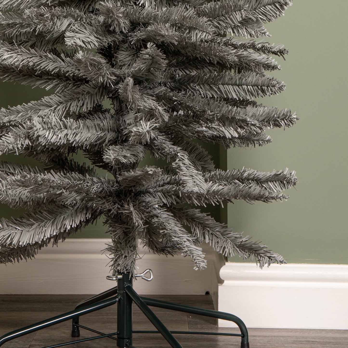 7ft (2.1m) Grey Artificial Pencil Christmas Tree With Green Metal Stand and 401 Tips