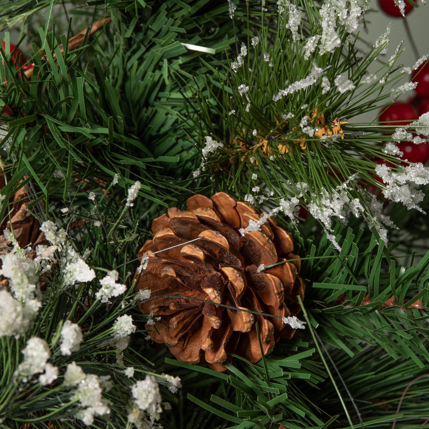 50cm Mini Christmas Tree in Burlap Base with Frosted Tips & Red Berries