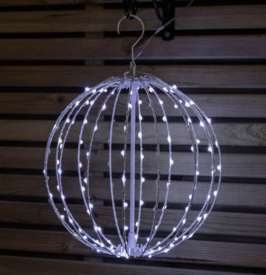 30cm Light up Hanging Metal Christmas Ball with 160 Spinning Effect LEDs in White