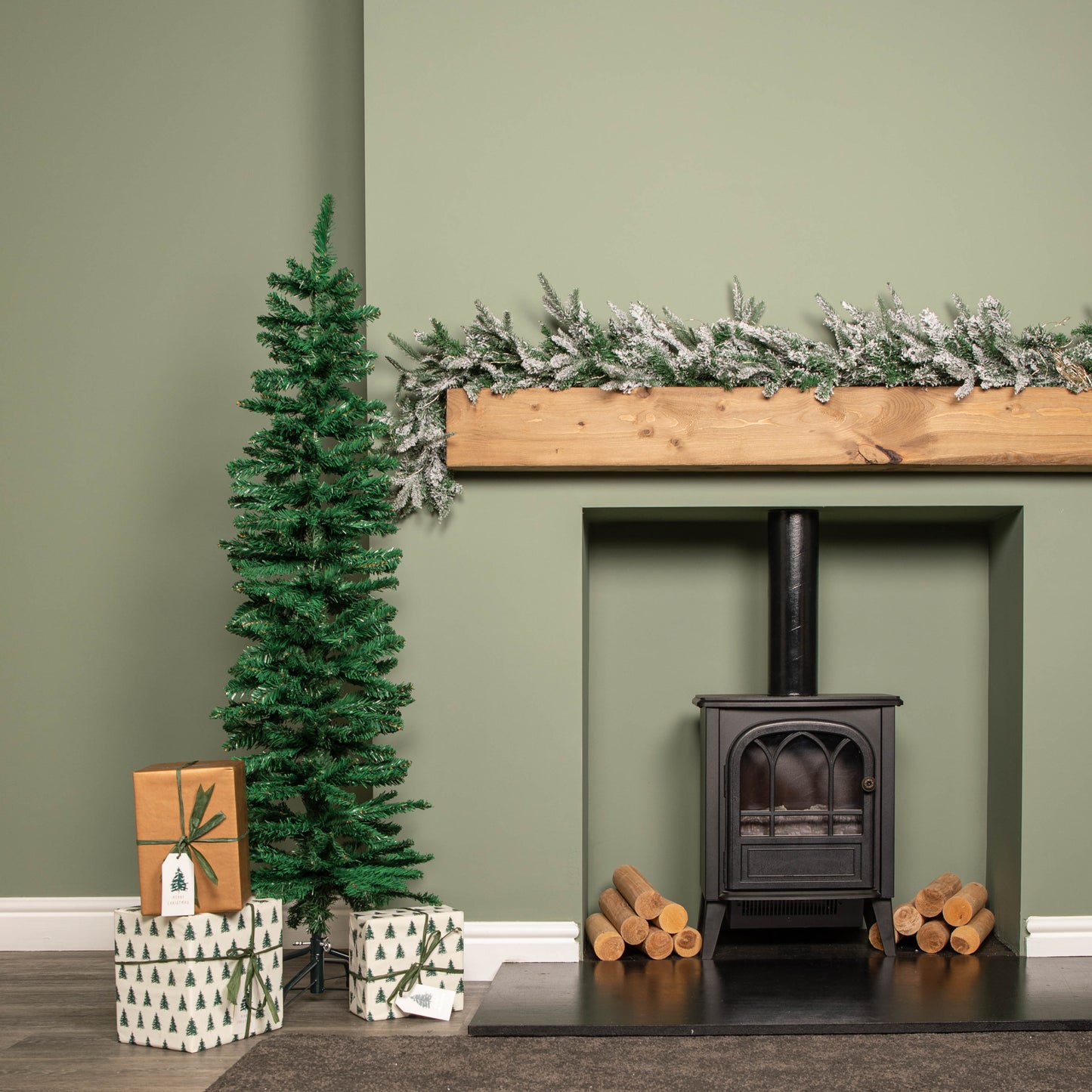 5ft (1.5m) Green Artificial Pencil Christmas Tree With Green Metal Stand and 236 Tips