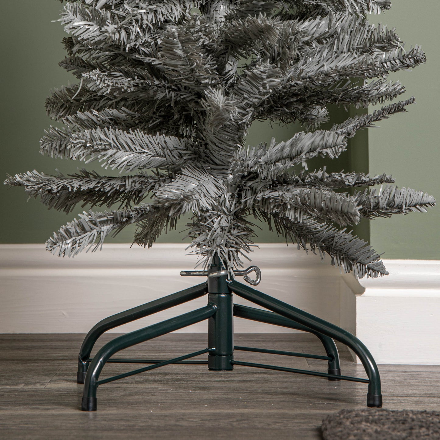 4ft (1.2m) Grey Artificial Pencil Christmas Tree With Green Metal Stand and 168 Tips