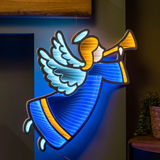 65cm Infinity Hanging Christmas Angel with Blue and Gold LEDs