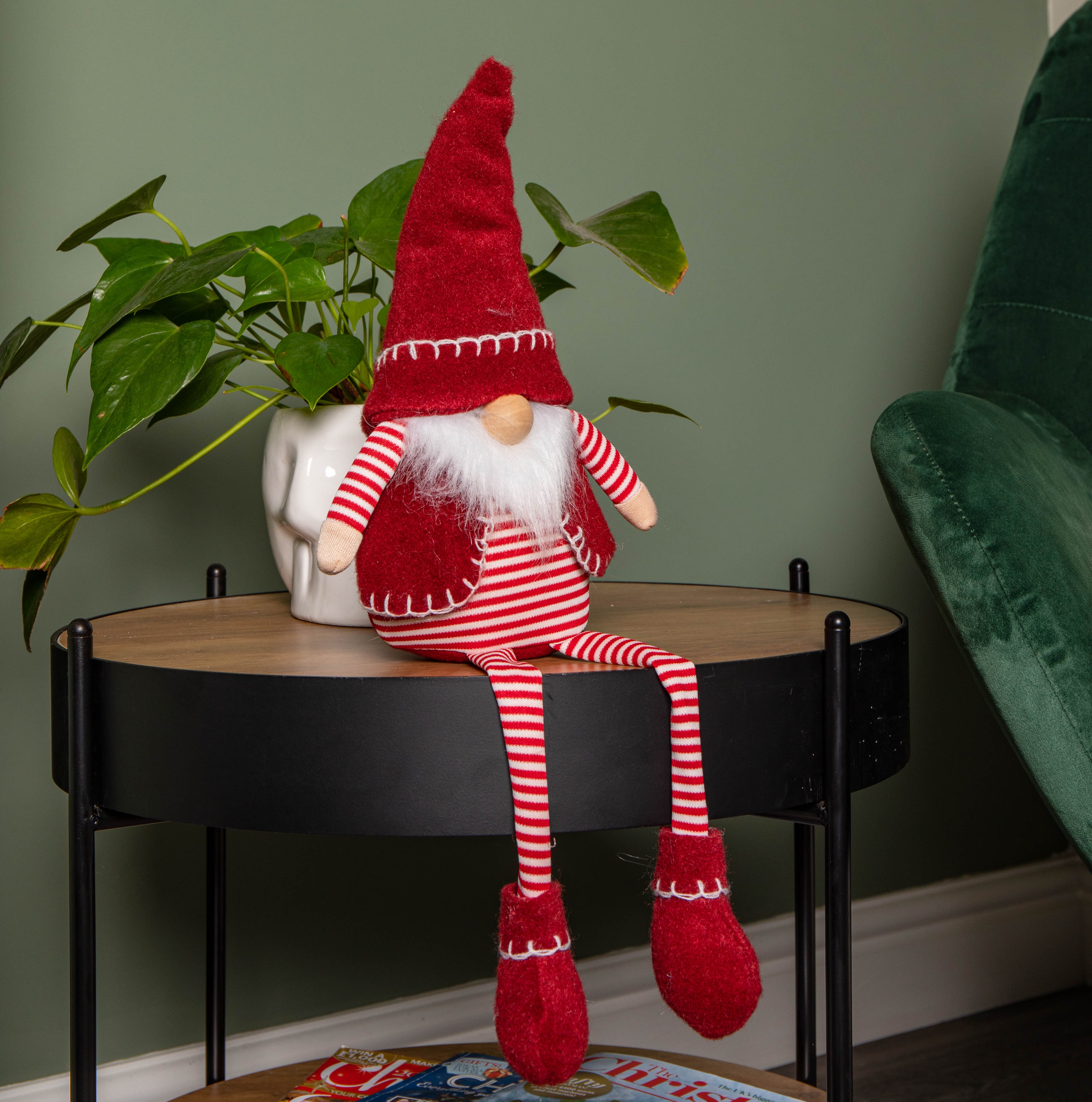 50cm Red and White Stripe Sitting Christmas Gonk Decoration with Dangly Legs