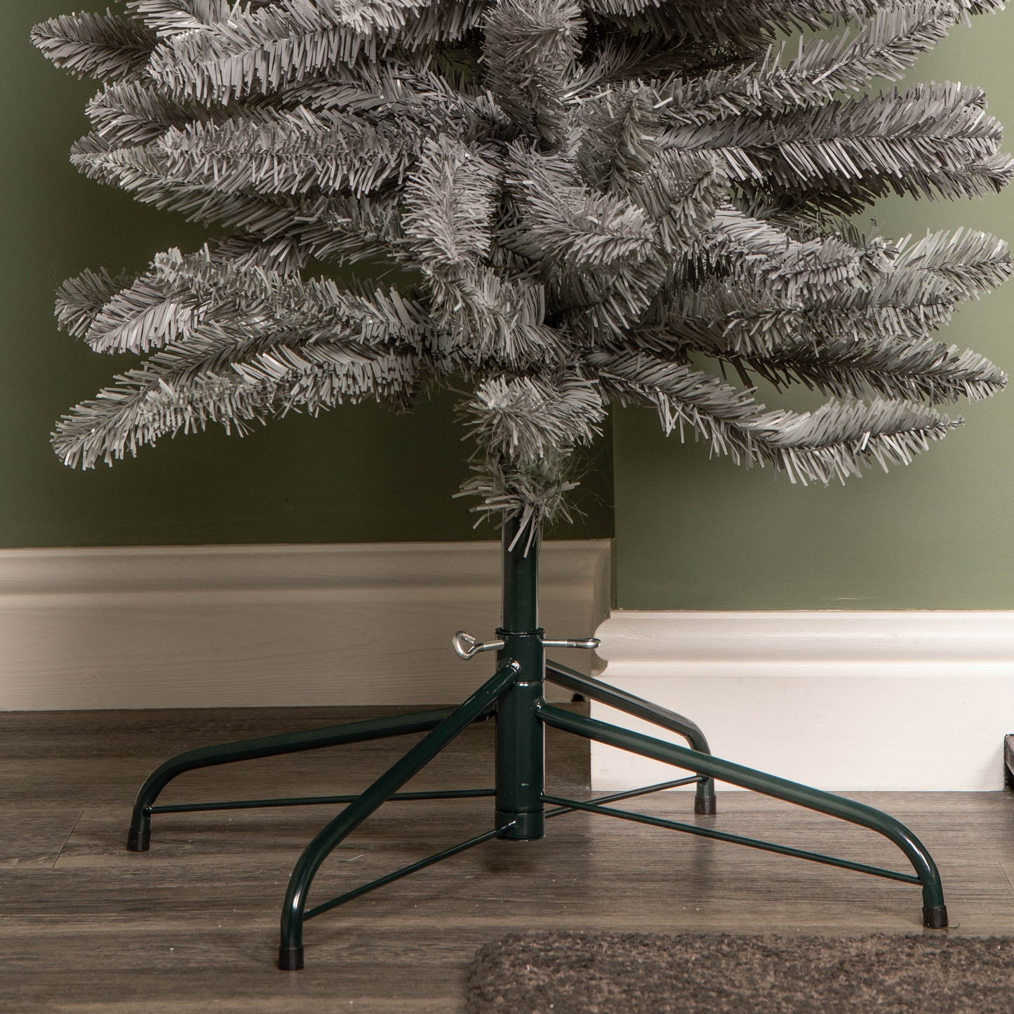 8ft (2.4m) Grey Artificial Pencil Christmas Tree With Green Metal Stand and 460 Tips