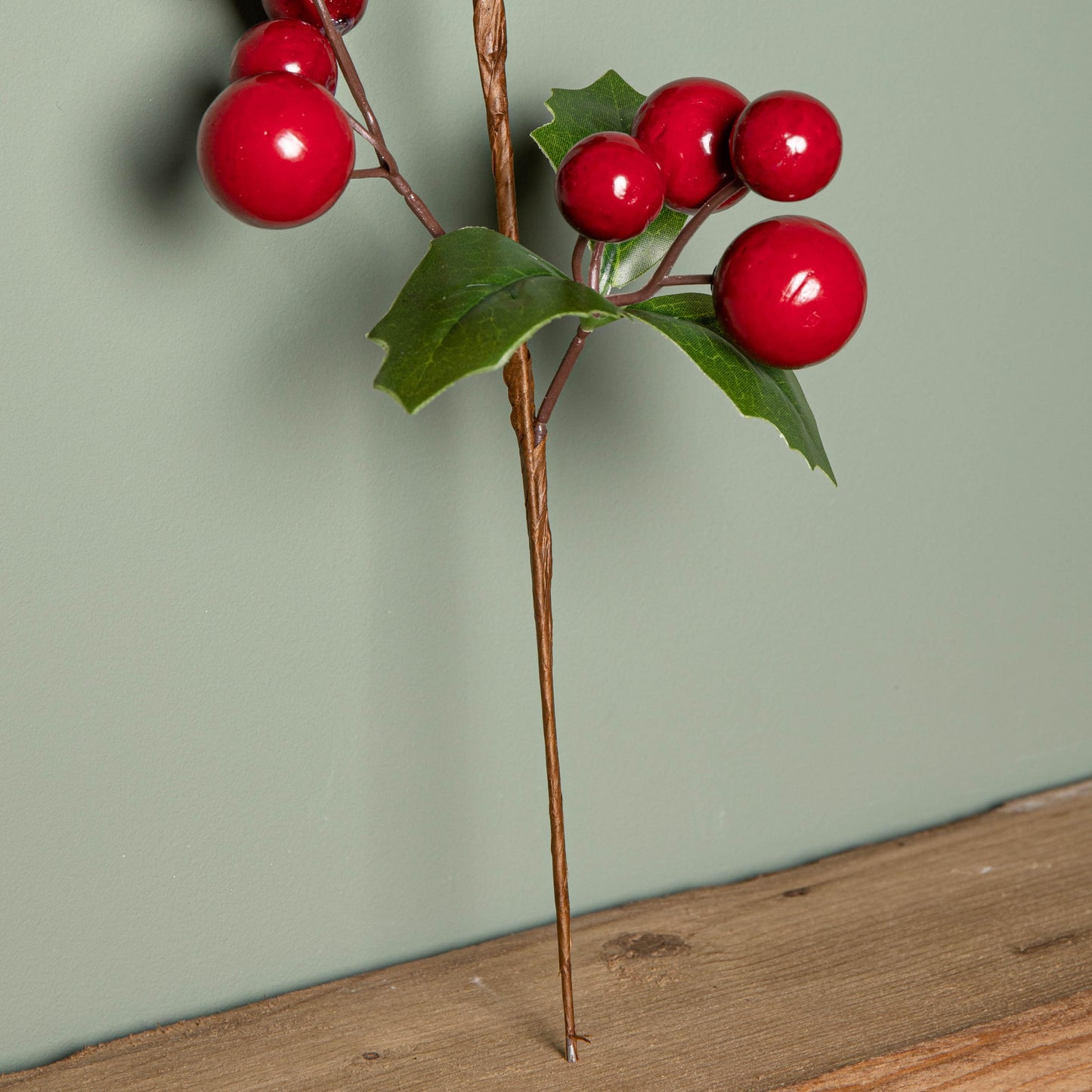 Set of 6 30cm Christmas Pick Decoration with Cherries and Holly Leaves