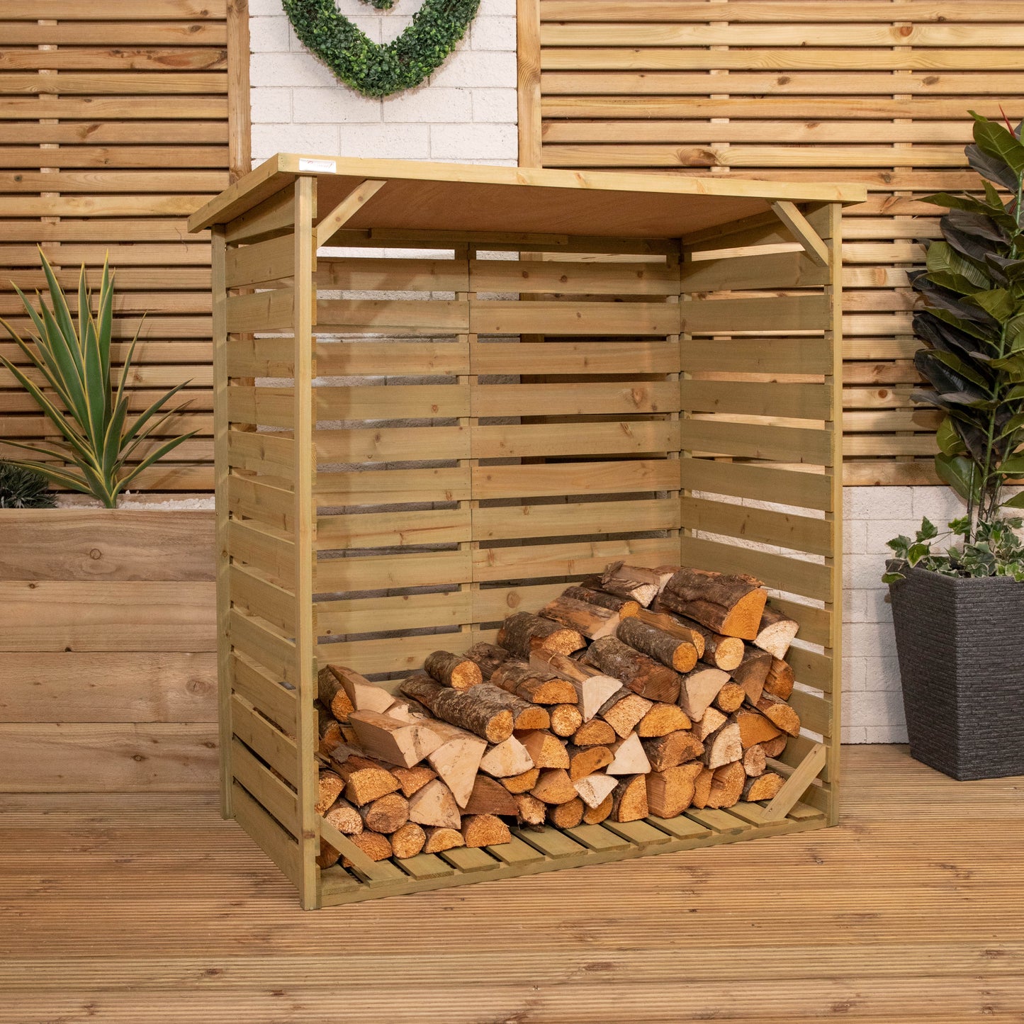 123cm x 115cm Large Wooden Outdoor Garden Patio Log Store Shed 