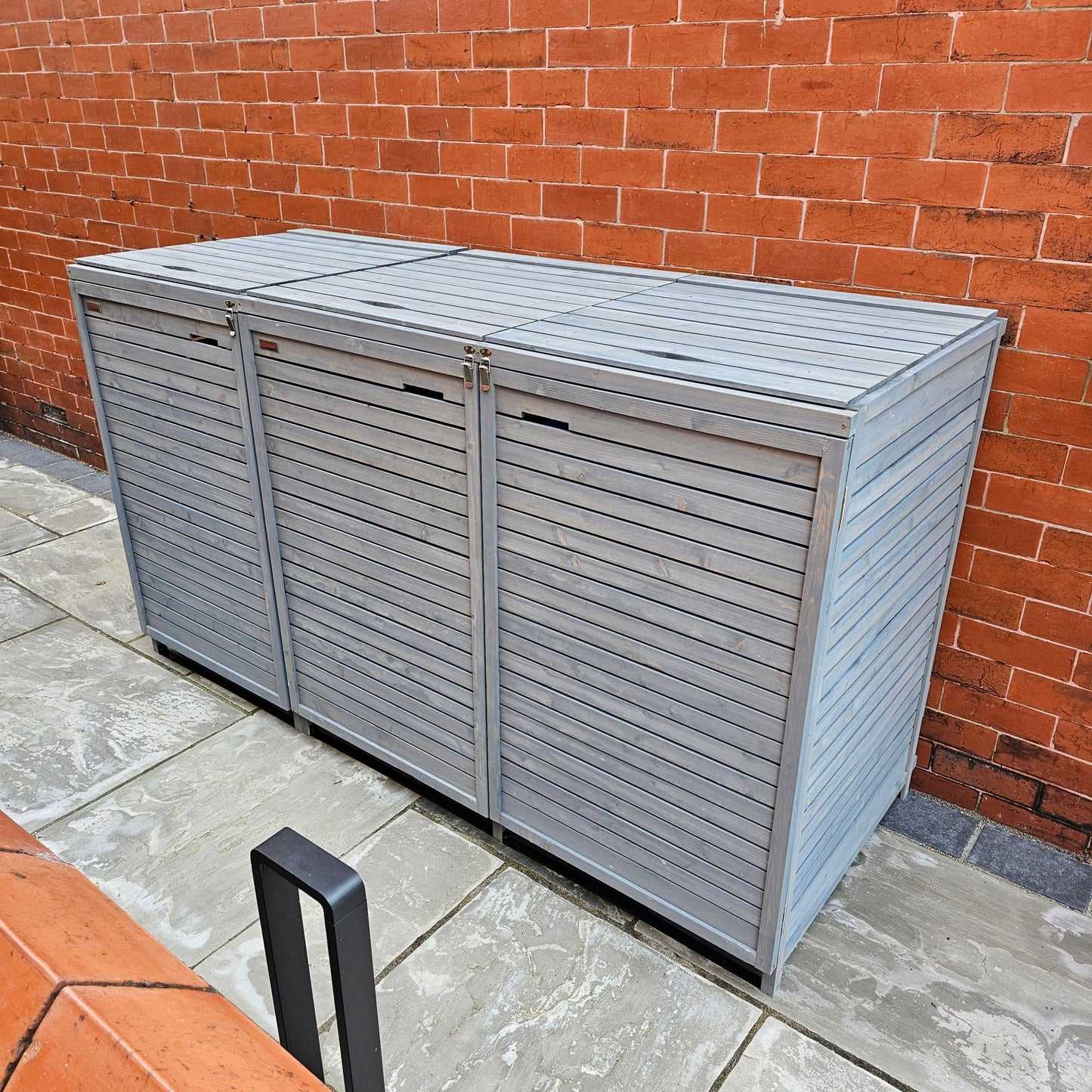 2.03m x 1.14m Large Grey Wooden Outdoor Garden Triple Wheelie Bin Store Storage for 3 Bins 