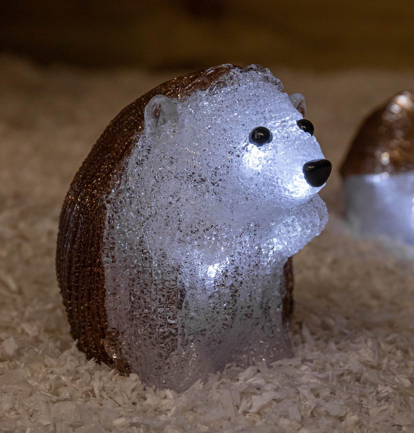 Set of 5 Battery Operated Brown Acrylic Christmas Hedgehogs with Cool White LEDs