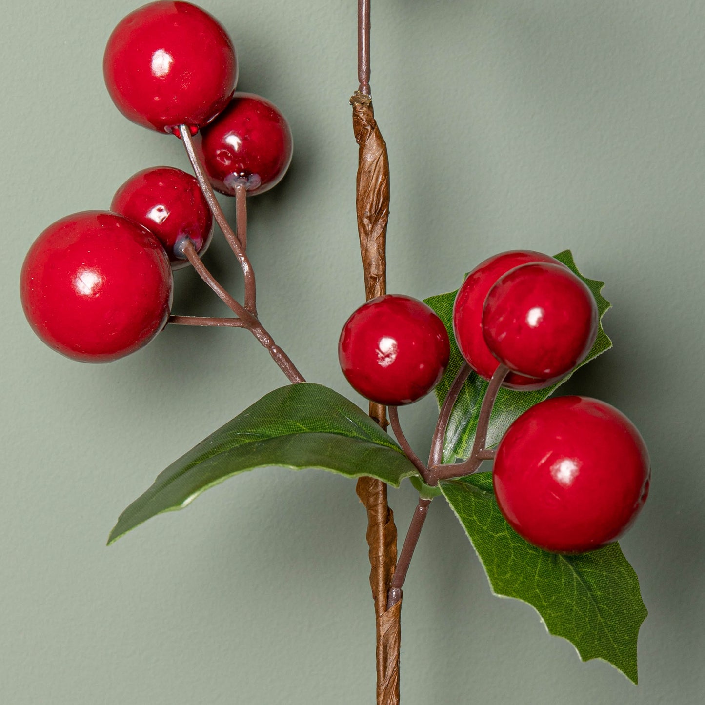 Set of 6 30cm Christmas Pick Decoration with Cherries and Holly Leaves