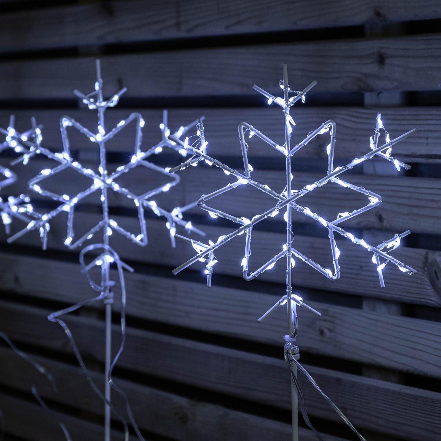 Set of 4 60cm Light up Christmas Snowflake Path Lights with 260 White LEDs