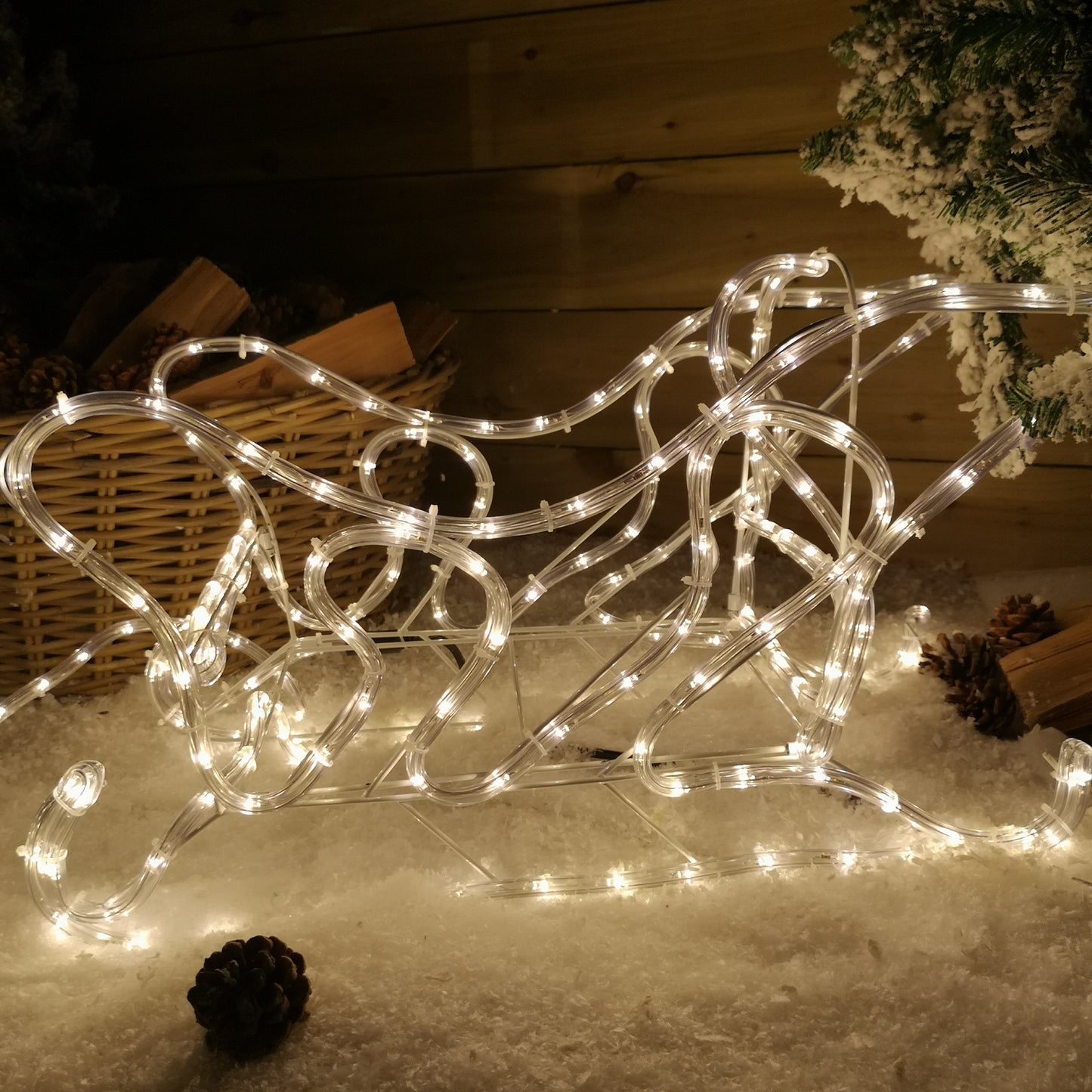 1.4m LED Rope Light Reindeer with Sleigh Christmas Decoration in White