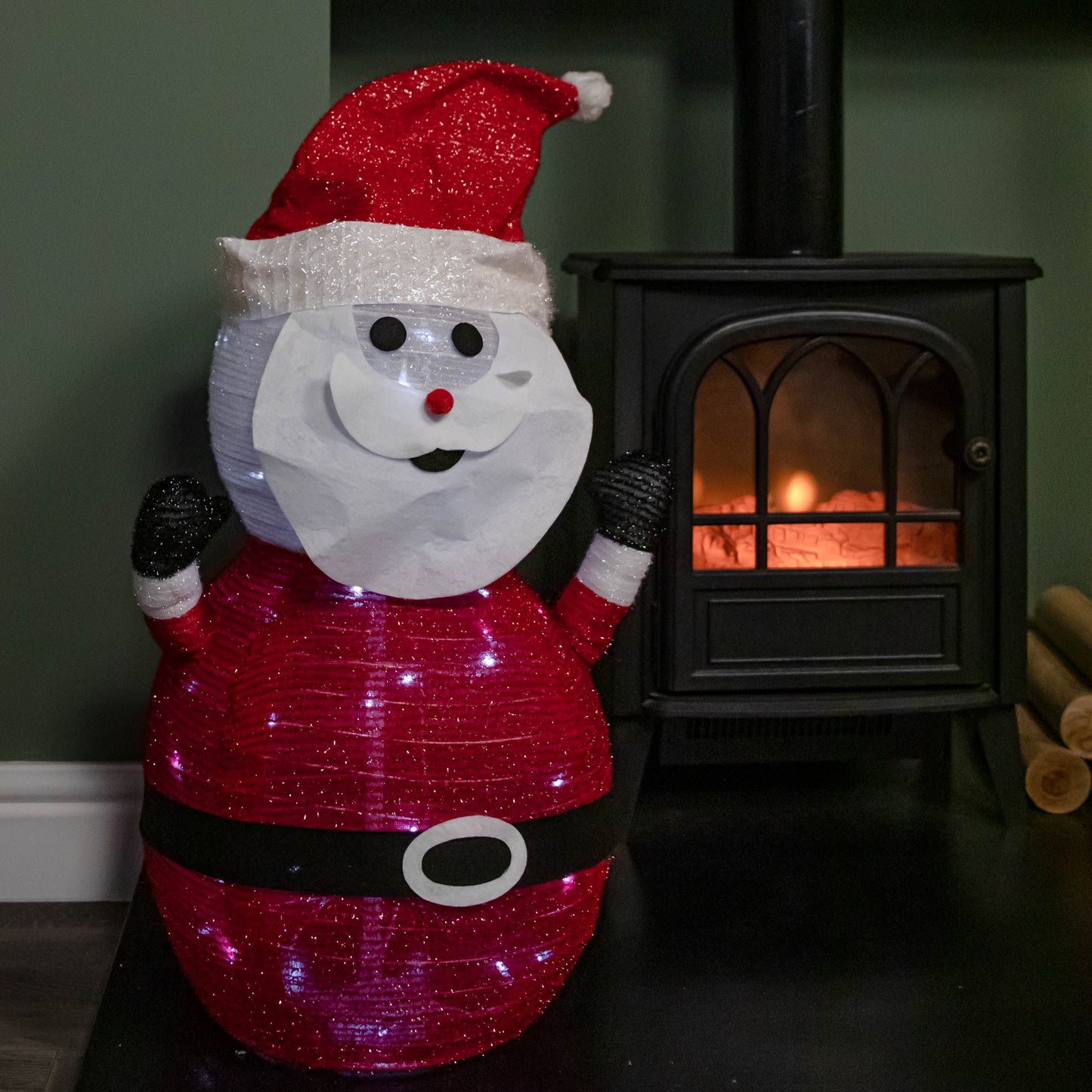 70cm Battery Operated Pop up Christmas Santa with Static & Flashing White LEDs