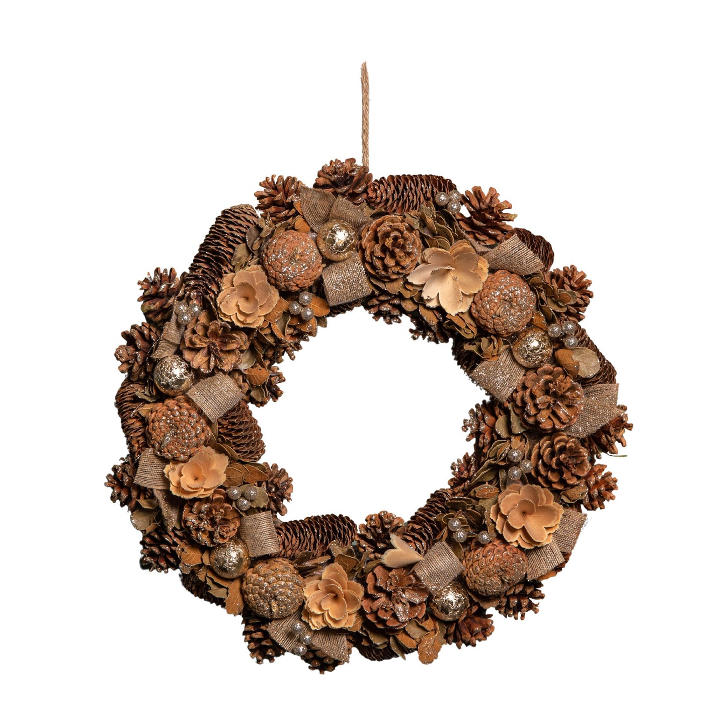 50cm Hanging Christmas Gold Fest Wreath with Pinecones and Gold Berries