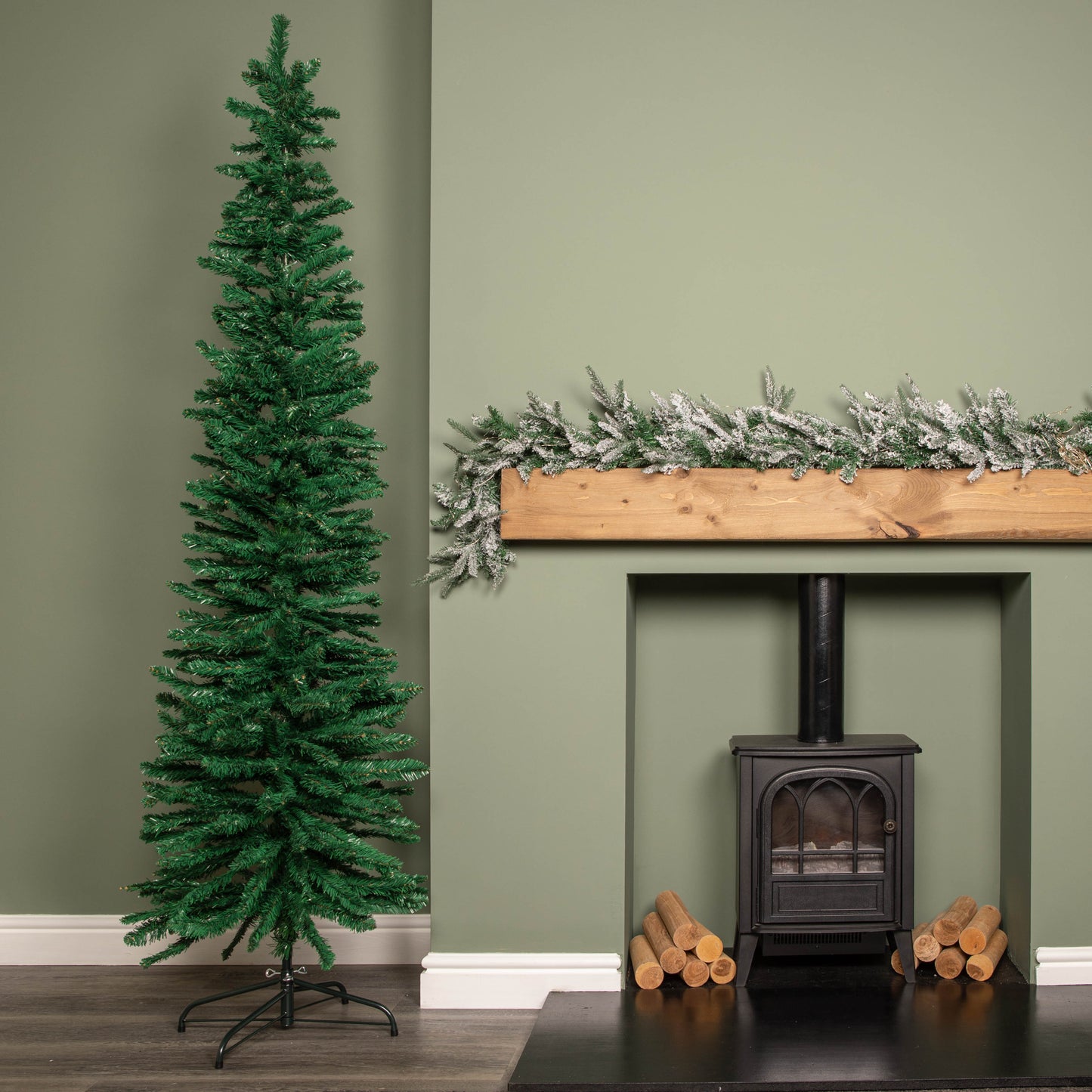 7ft (2.1m) Green Artificial Pencil Christmas Tree With Green Metal Stand and 401 Tips