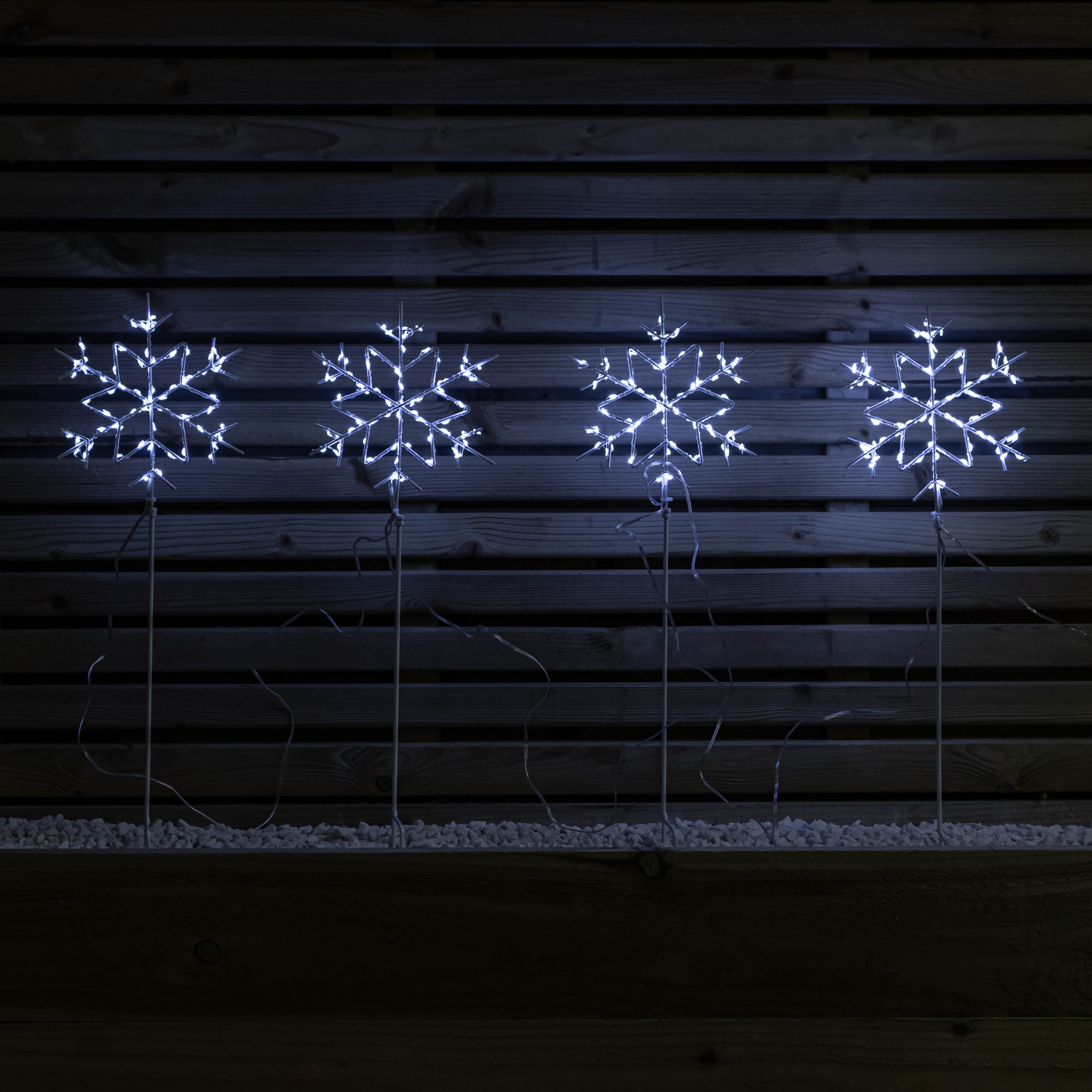 Set of 4 60cm Light up Christmas Snowflake Path Lights with 260 White LEDs