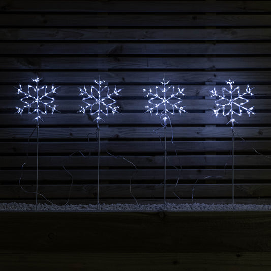 Set of 4 60cm Light up Christmas Snowflake Path Lights with 260 White LEDs