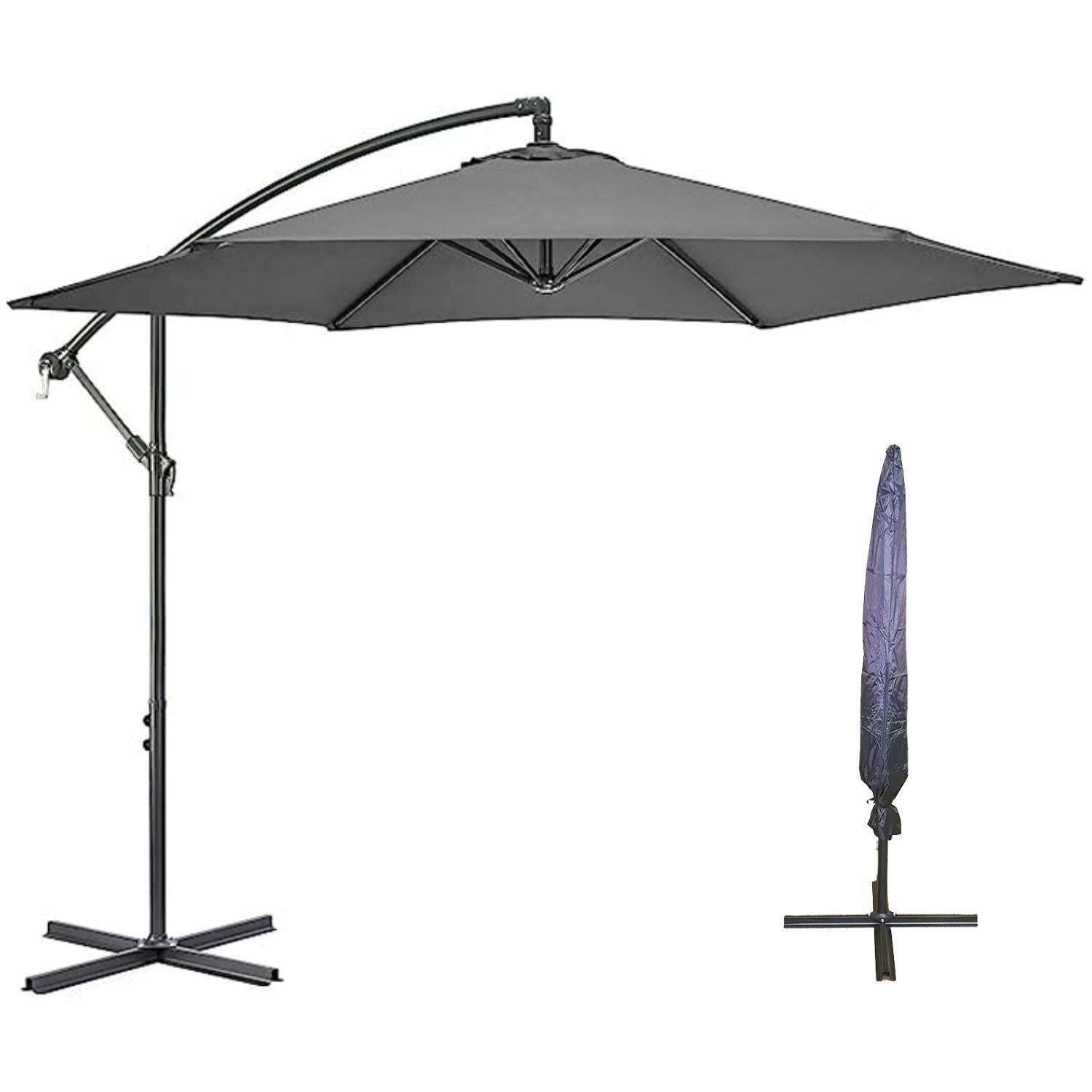 3m Hanging Banana Cantilever Garden Parasol with Cover in Grey