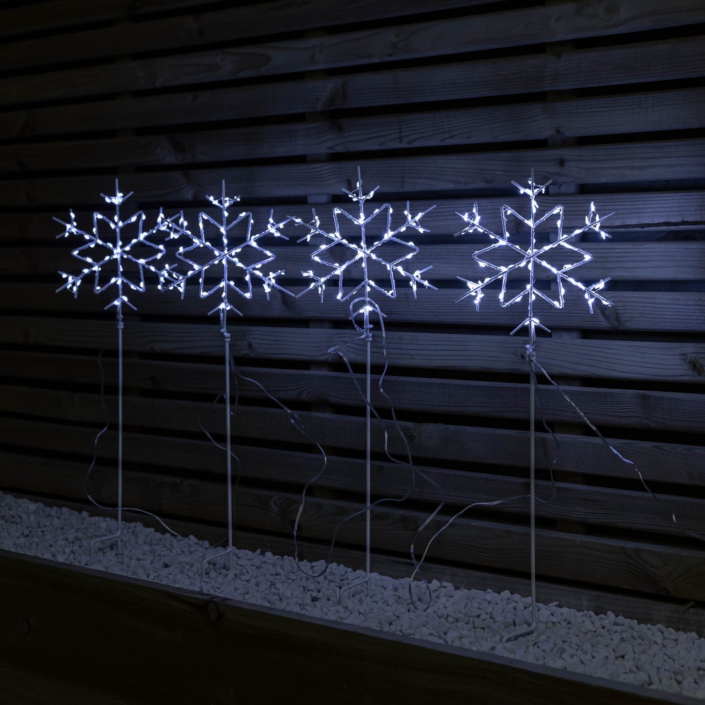 Set of 4 60cm Light up Christmas Snowflake Path Lights with 260 White LEDs