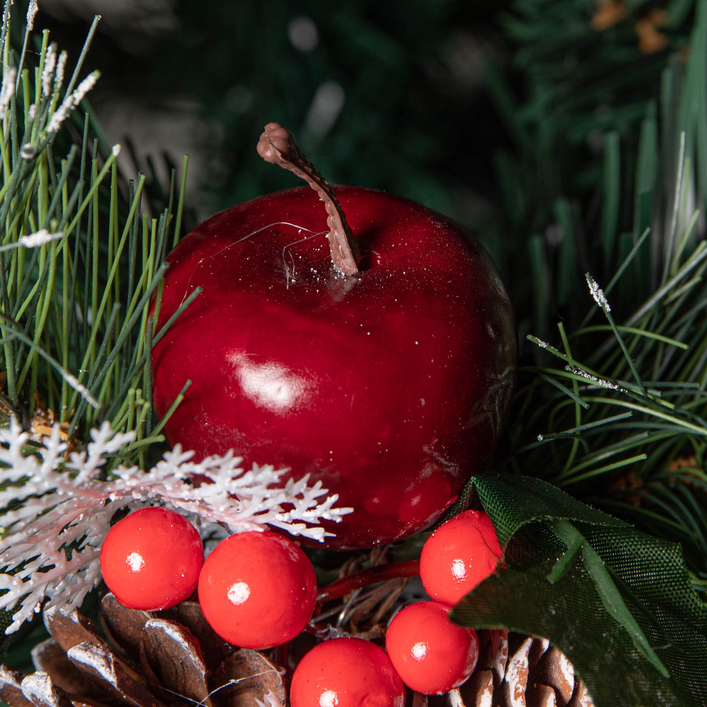 Set of 6 18cm Christmas Pick Decoration with Frosted Pinecones, Apple and Red Berries