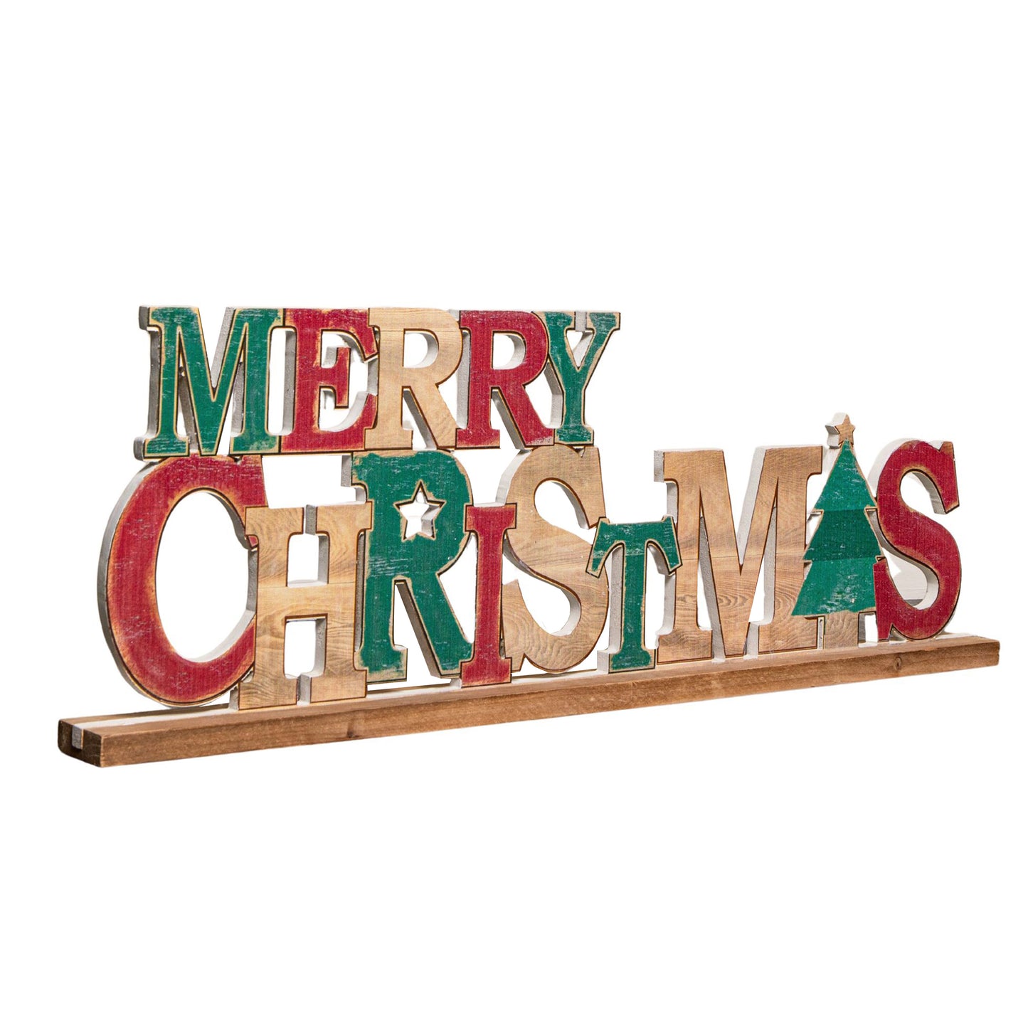 80cm Red and Green Wooden Merry Christmas Table Top Sign