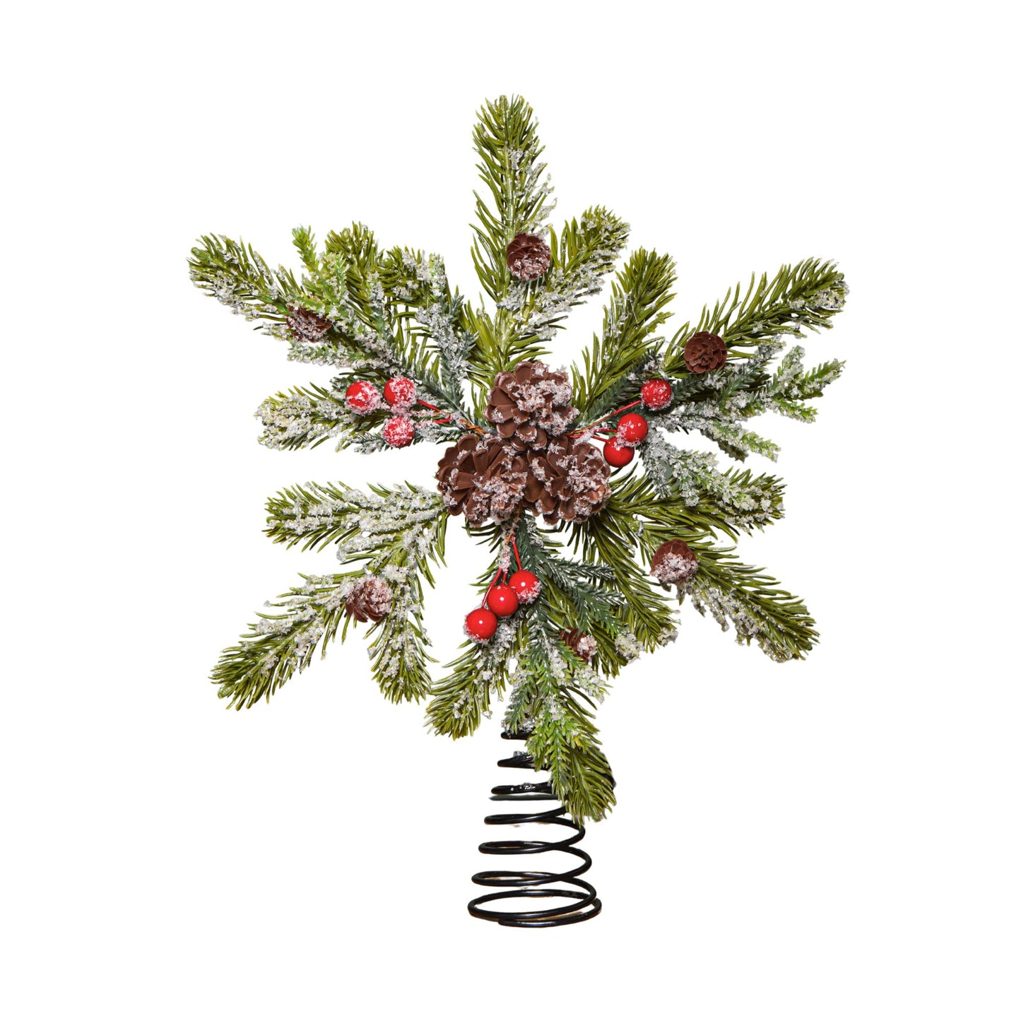 33cm Christmas Tree Topper with Pinecones, Red Berries and Frosted Seasonal Foliage