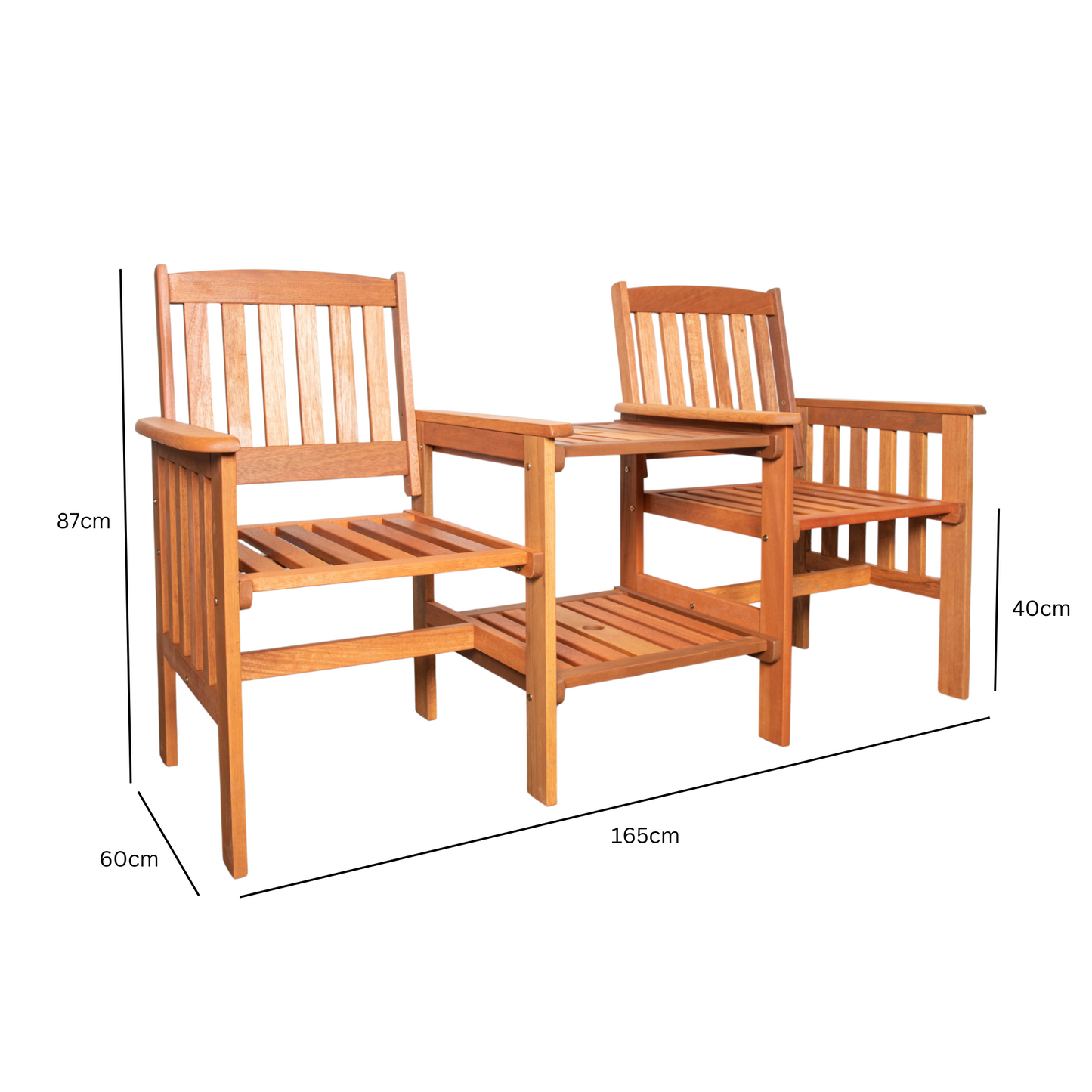 2 Person Wooden Garden Bench Love Seat & Table Garden Furniture