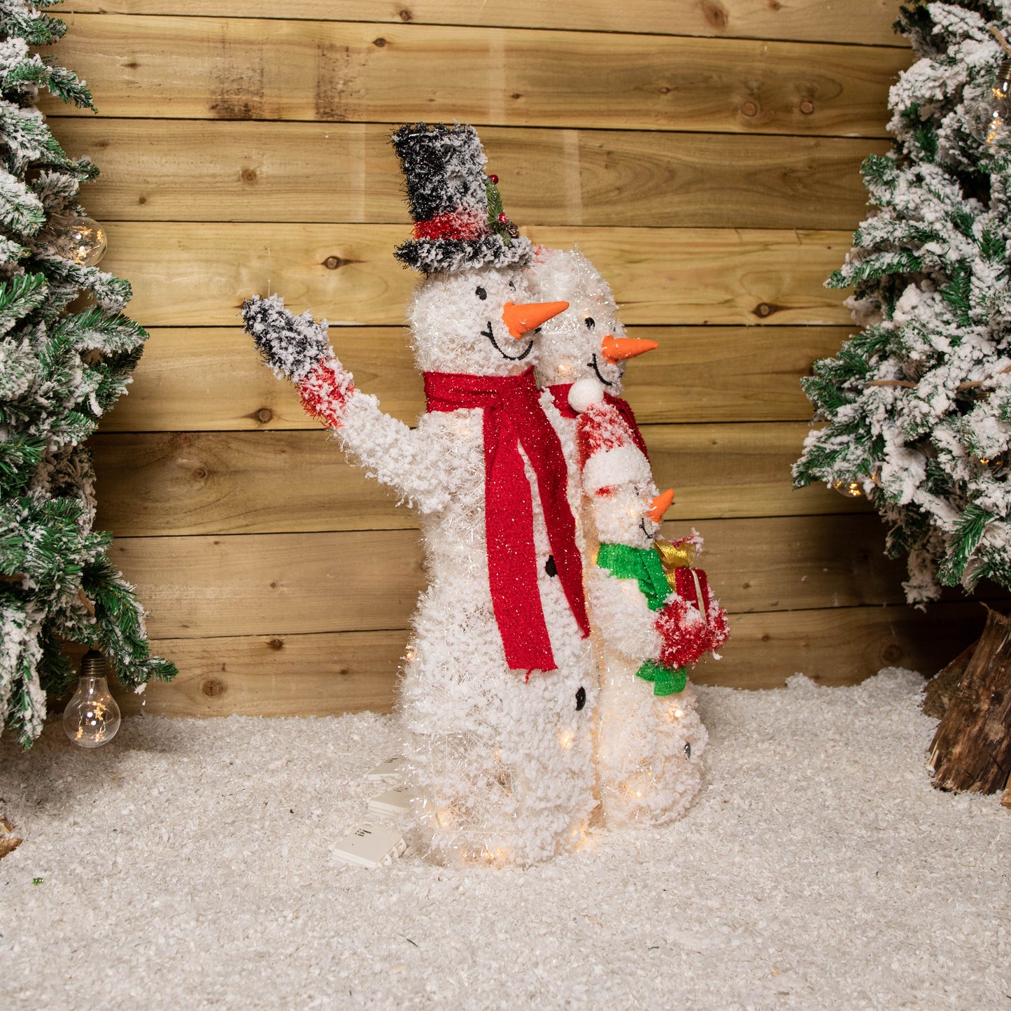 79cm Battery Operated Light up Snow Family Christmas Decoration with LEDs & Timer Function