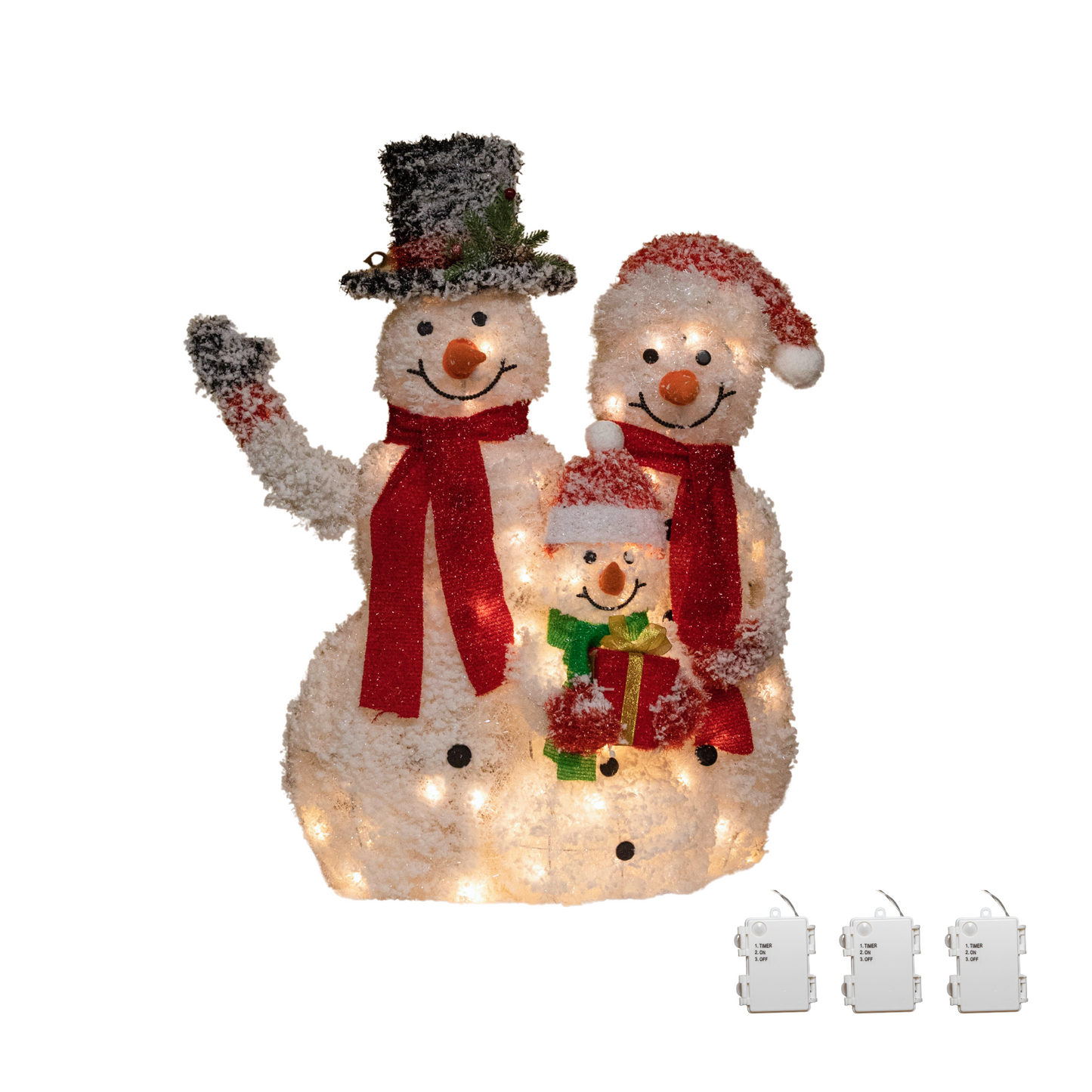 79cm Battery Operated Light up Snow Family Christmas Decoration with LEDs & Timer Function